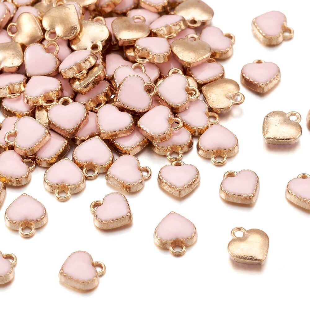 1978 100pcs Pink Heart Metal Charms Alloy Enamel Love Heart Mini Metal